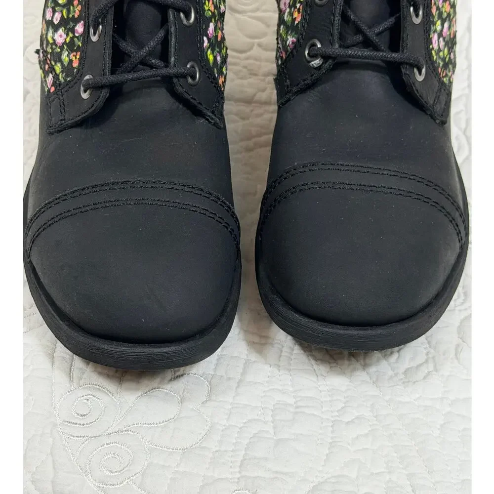 Denim Supply RL Women 8 Black Floral Print Side Zip Lace Up Torie Granny Boots